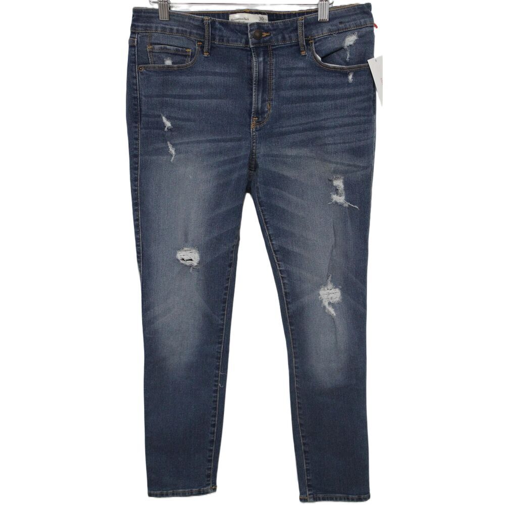 Abercrombie & Fitch Ankle Jean Blue Denim Distressed Cropped Jeans Size 30 / 10